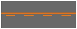 תמרור 922 — קו קטעים ליד קו רצוף בצבע כתום: מותר לעבור את הקוים, אם קו הקטעים הוא מצידו הימני של קו ההפרדה הרצוף, והדרך פנויה
